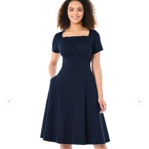 Ruched bodice cotton knit dress